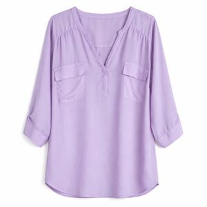 Torrid Lilac Purple Harper Blouse Roll Tab Sleeve Pullover Work Top Women 6